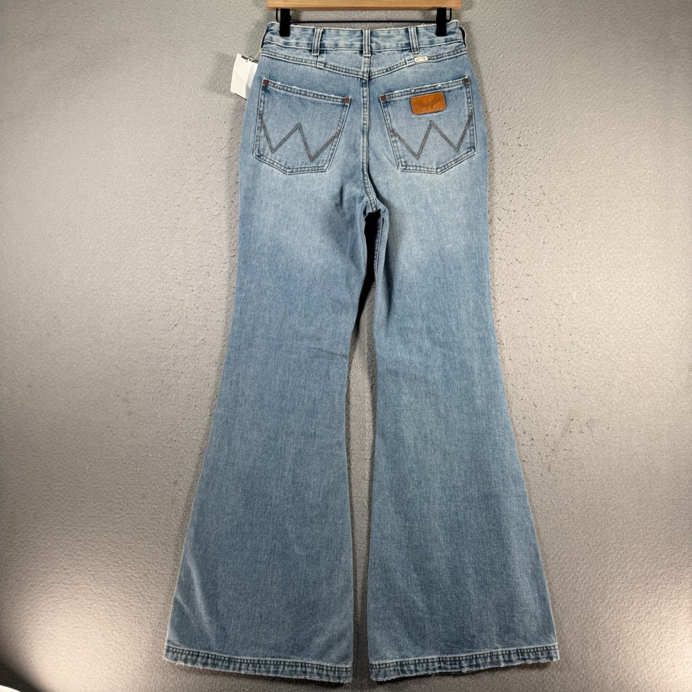 Wrangler X Billabong Extra Flare Jeans Womens 27 Blue Lightwash Patchwork Collab - Picture 2 of 16